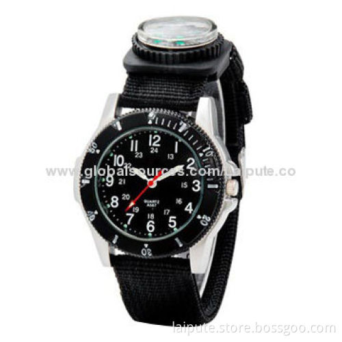 Fashionable Unisex Round Dial Analog Display Sports Wristwatch with Compass, BlackNew